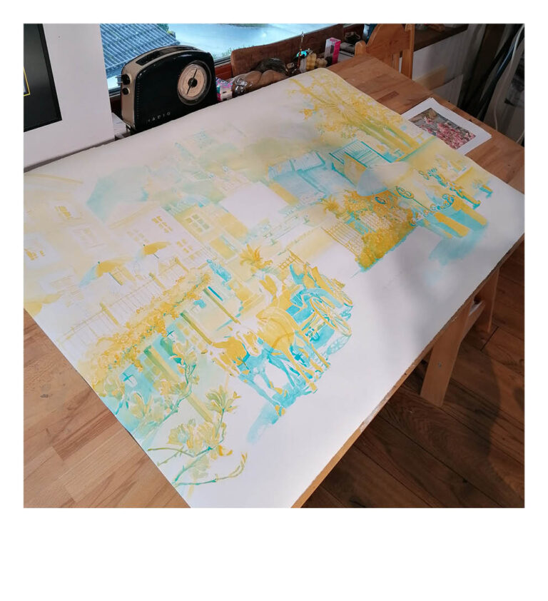 Erste Zeichnung des Aquarells von Salzburg